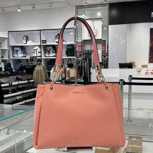 Michael Kors Trisha Large Triple Gusset Shoulder Tote Leather Bag Primrose - Picture 1 of 11